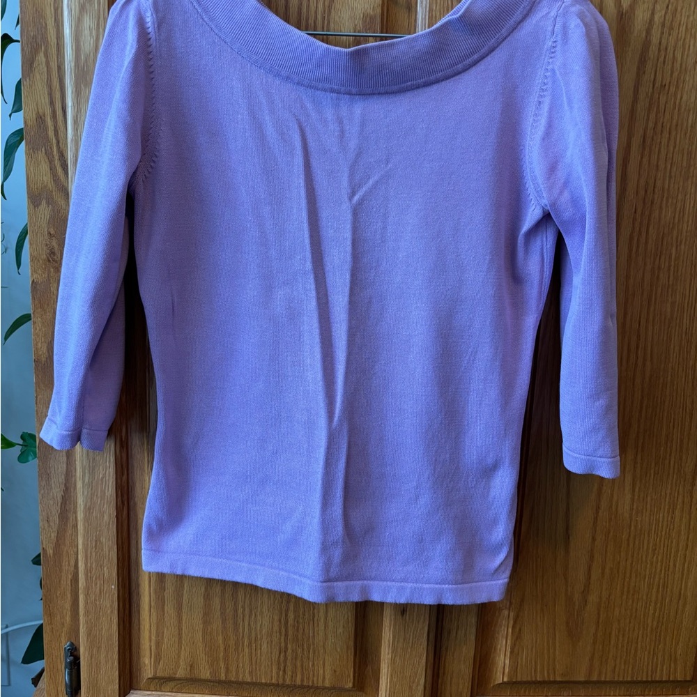 #89 Liz Claiborne Lavender Boat Neck 3/4 Sleeve Women’s Knit Top Small